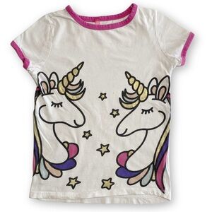 desiree Girls 7/8 White Pink Glitter Unicorns Stars Graphic Short Sleeve T-Shirt